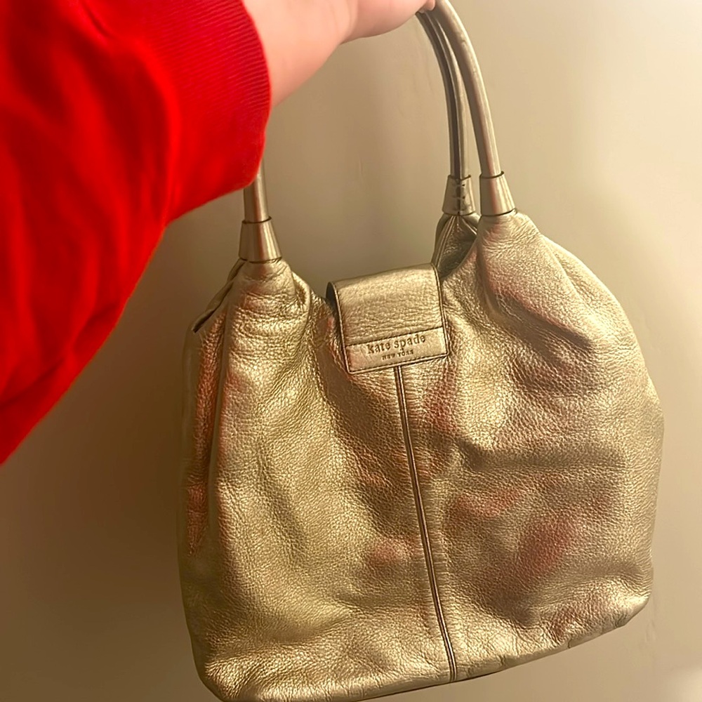 Kade Spade New York Beautiful Gold Soft Leather Hobo Bag - Picture 2 of 9